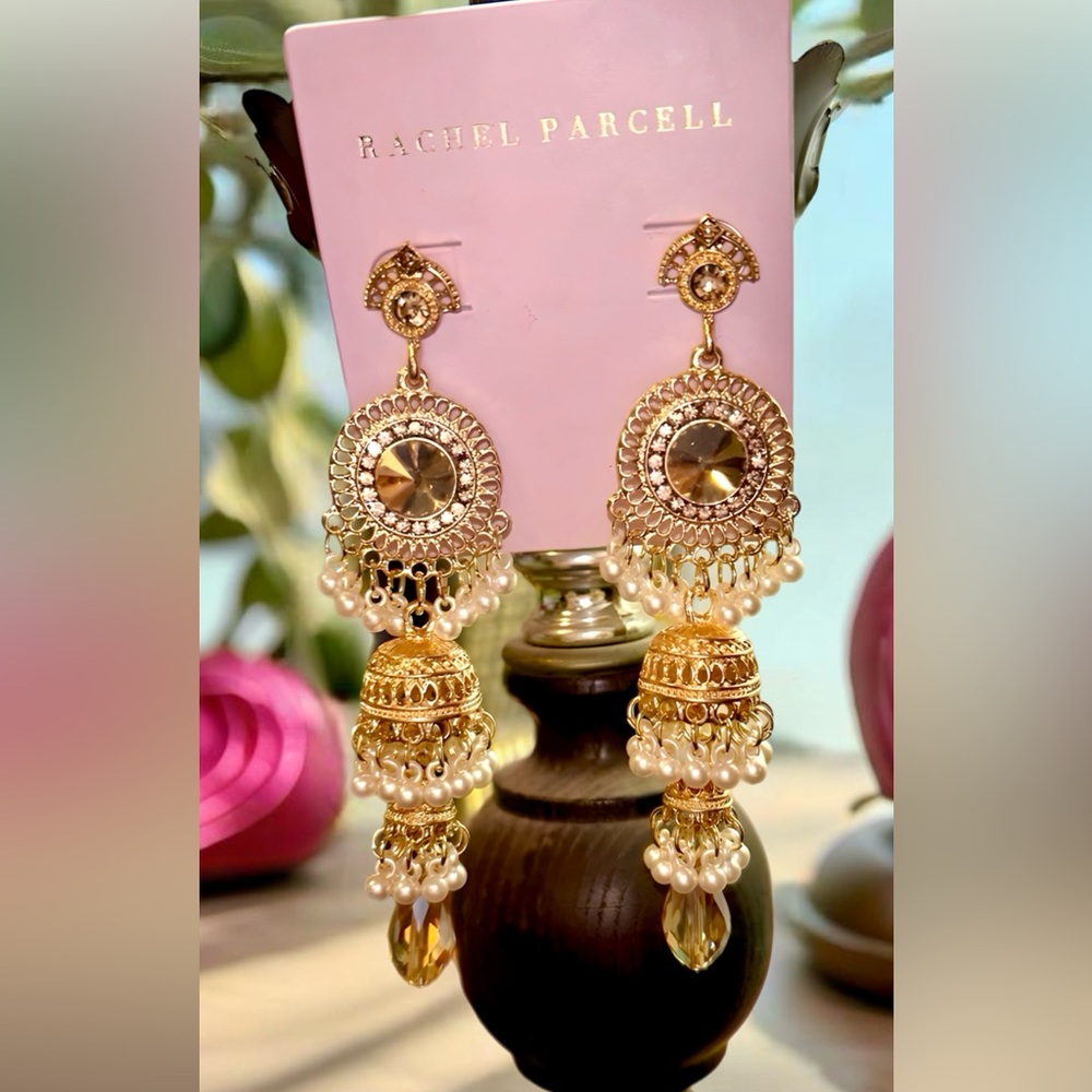 Rachel Parcell Boho Gold and Cream Earrings with Intricate Filigree Design